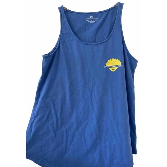Southern Tide Womens Sleeveless Tank Shirt Top Sz S Blue Yellow Shell Beach - Picture 3 of 10